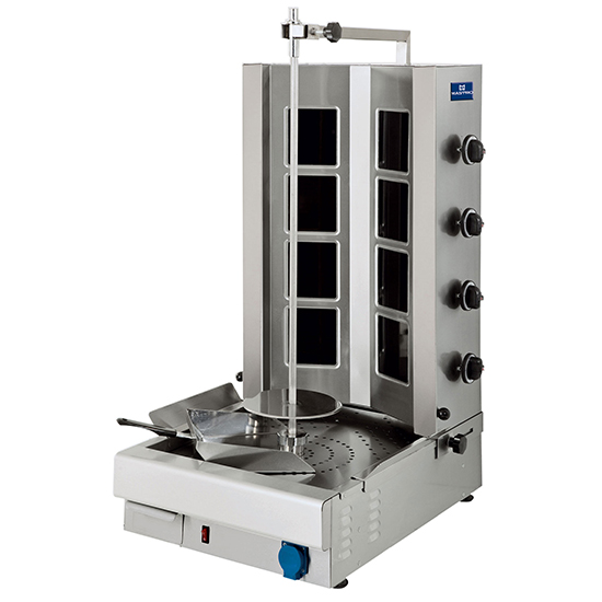 Griglia kebab vetroceramica con 4 zone di riscaldamento, motore sotto, max. 40-60 kg