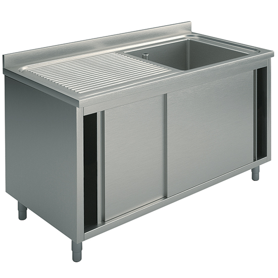 lavello armadiato, 1 vasca, gocciolatoio sinistro, con porte scorrevoli, 1400x600 mm