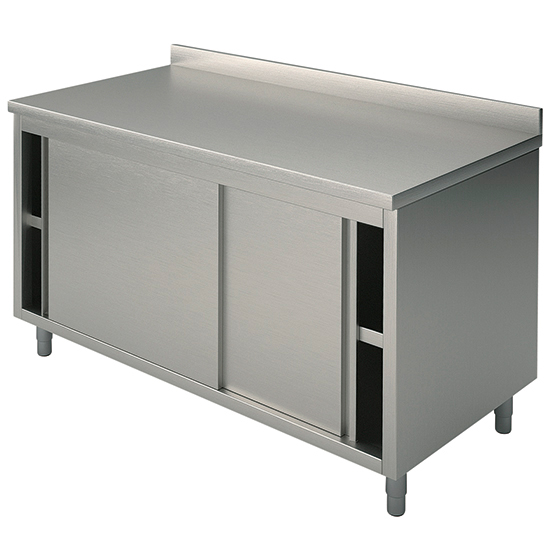 Tavolo armadiato neutro con porte battenti e alzatina, 1800x600 mm