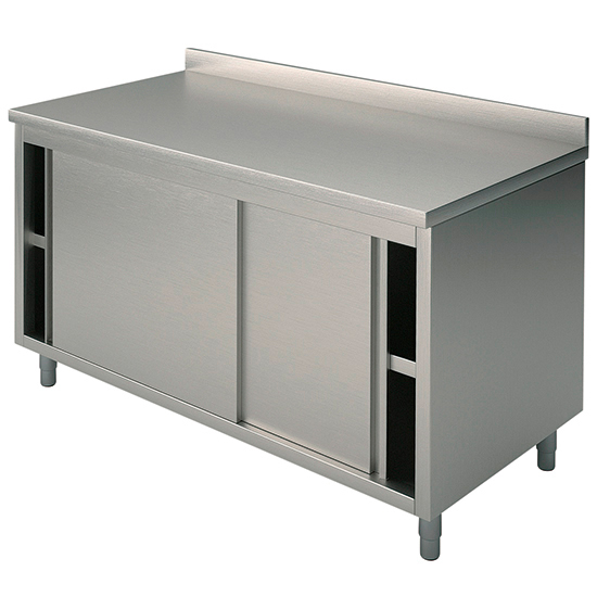 Tavolo armadiato neutro con porte battenti e alzatina, 2000x600 mm