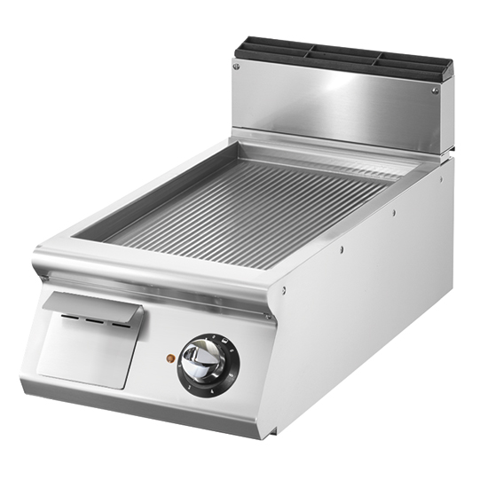 Fry-top elettrico versione top, piastra rigata cromata
