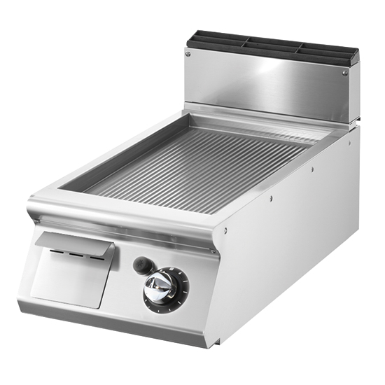 Fry-top gas versione top, piastra rigata cromata