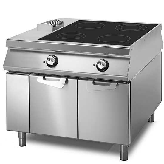 Cucina induzione da 4 piastre su vano con porte, comandi 2 lati