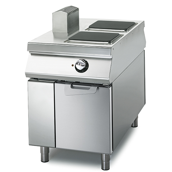 Cucina elettrica da 2 piastre quadre su vano con porte, comandi 2 lati