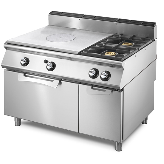 Tuttapiastra gas su forno a gas statico GN 2/1 e vano chiuso + 2 bruciatori
