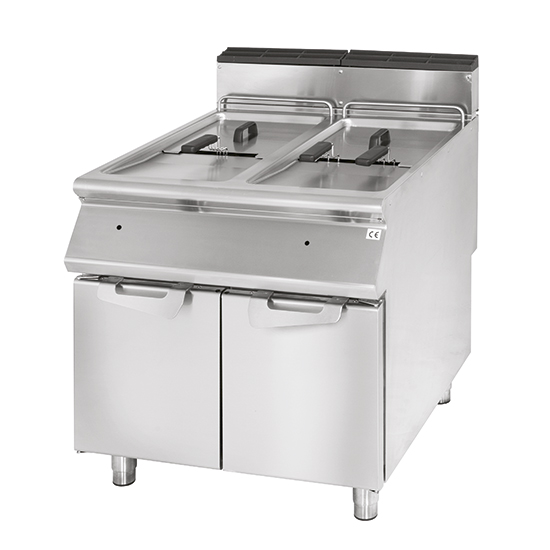 Friggitrice gas professionale 2 vasche capacità 13+13 lt su armadio chiuso