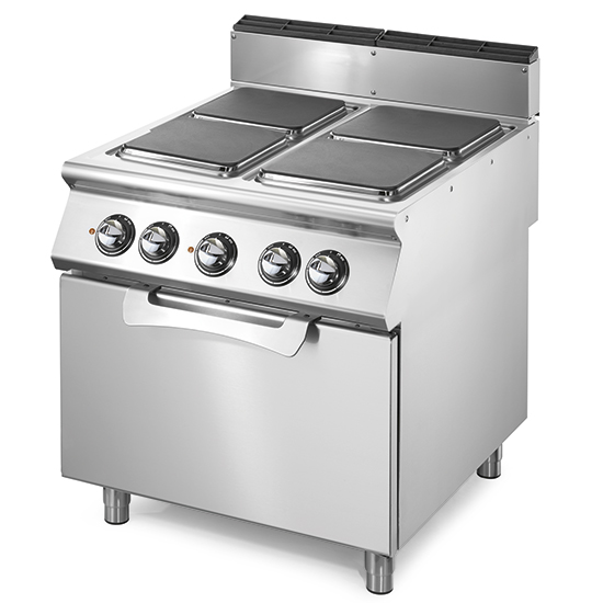 Cucina elettrica su forno elettrico statico GN 2/1, 4 piastre quadre in ghisa