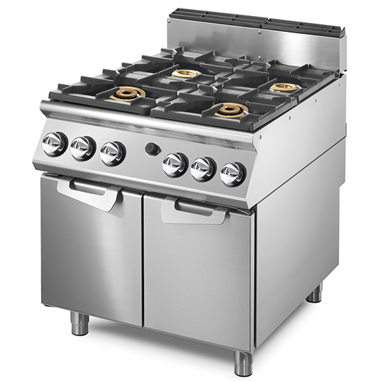 Cucina a gas con 2 bruciatori da 16 kW e 2 bruciatori da 6 kW su vano con porte